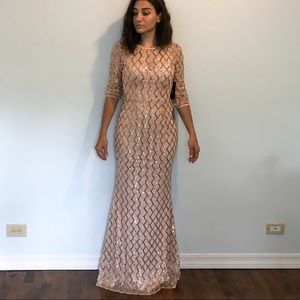 Rose gold sequin maxi bridesmaids dress